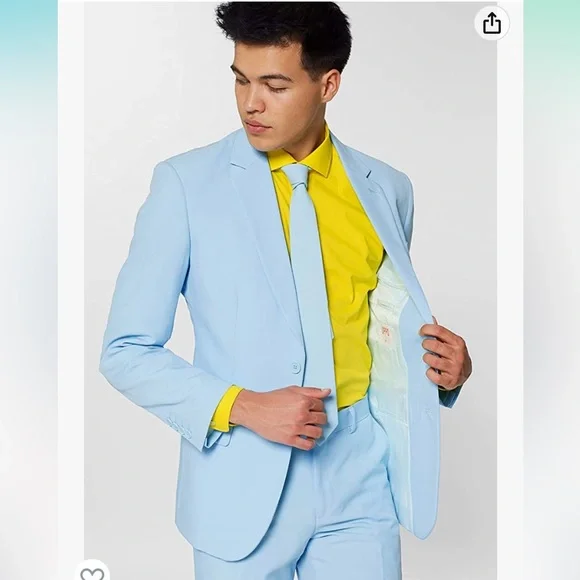 Men’s Cool Blue Suit and Tie, Size 40